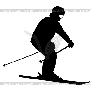 Mountain skier speeding down slope. sport silhouette - vector clip art