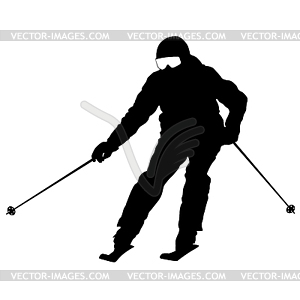 Mountain skier speeding down slope. sport silhouette - vector clipart