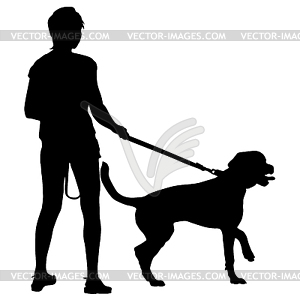 Silhouette of people and dog.  - vector clip art