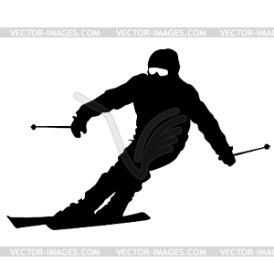 Mountain skier speeding down slope. sport silhouette - royalty-free vector clipart