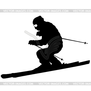 Mountain skier speeding down slope. sport silhouette - vector clipart