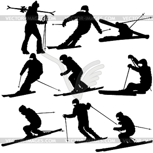 Set mountain skier speeding down slope. sport - vector clipart