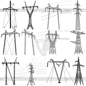 Set electricity transmission power lines - vector image