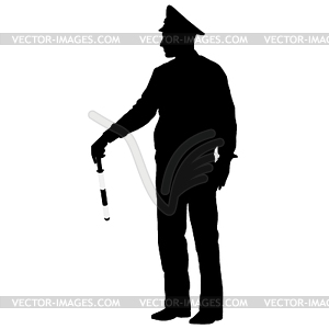 Черный силуэты Полицейский со стержнем - клипарт в векторе / векторное изображение