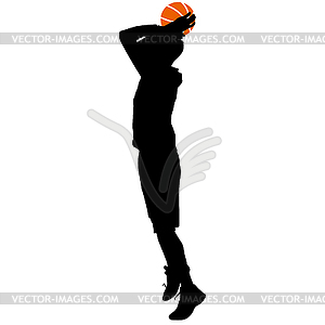 Black silhouettes of men playing basketball on white - color vector clipart