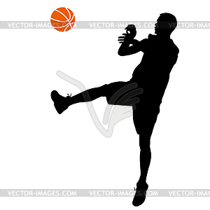 Black silhouettes of men playing basketball on white - vector image