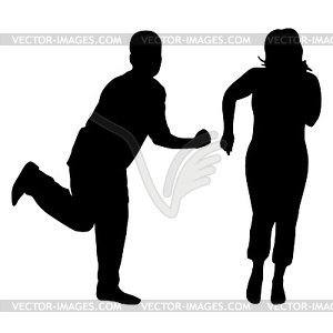 Silhouettes of dancing men and women - vector clipart
