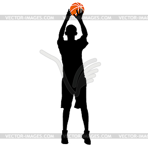 Black silhouettes of men playing basketball on white - vector clipart