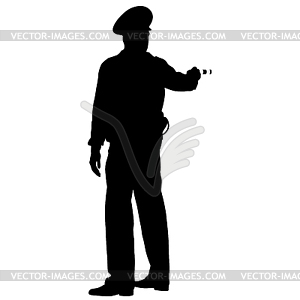 Black silhouettes Police officer with rod - royalty-free vector clipart