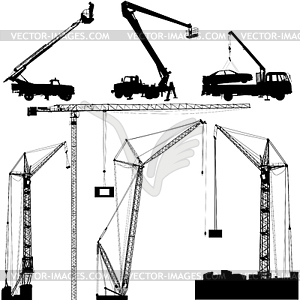 Set of black hoisting cranes  - vector clipart