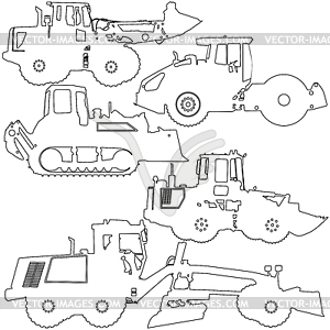 Set silhouettes road construction equipment.  - vector image