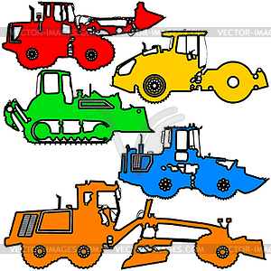 Set color silhouettes road construction equipment.  - vector clipart