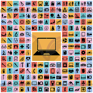 Collection flat icons with long shadow. Multimedia - royalty-free vector clipart