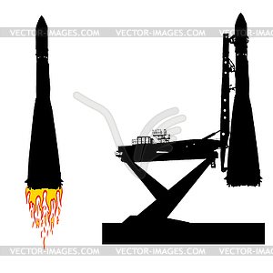 Silhouette space ship before launch into orbit - vector EPS clipart