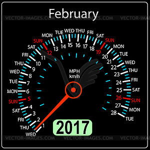 Год 2017 календарь спидометр автомобиля. февраль - иллюстрация в векторе