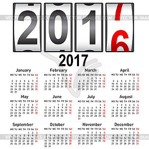 Стильный календарь на 2017. Неделя начинается в понедельник - векторный клипарт Royalty-Free