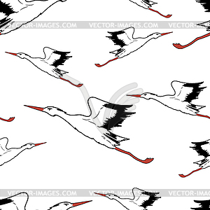 Белый аист в полете бесшовные обои - стоковый клипарт