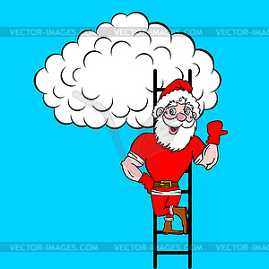 Santa Claus coming up stairs to cloud - vector clip art