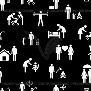 Icons - People, seamless wallpaper - vector clipart