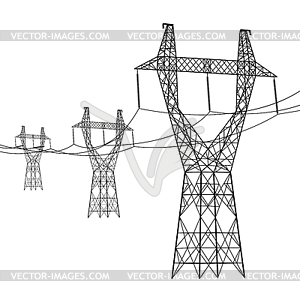 Silhouette of high voltage power lines - vector image