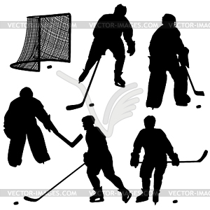 Set of silhouettes of hockey player - vector clipart / vector image
