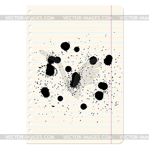 Кисть пятном на тетради в линию. - изображение векторного клипарта