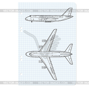 Exercise book with drawing for model airplane. - royalty-free vector clipart