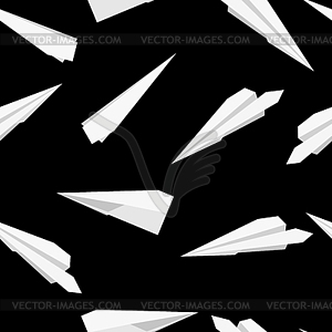 White Paper planes, seamless wallpaper, - vector image