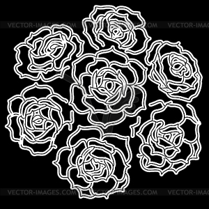 Large bouquet of roses - white & black vector clipart