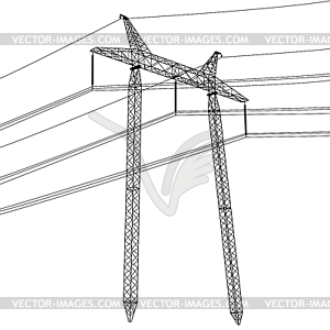 Силуэт высоковольтных линий электропередачи - изображение в векторном виде