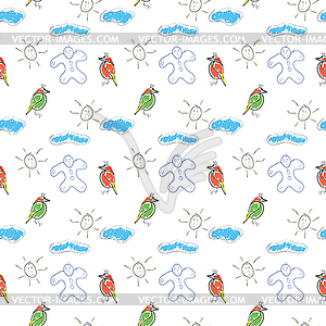 Seamless wallpaper children`s drawings of sun and - vector image