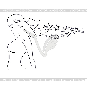 Silhouette Of A Girl With Stardust - vector image