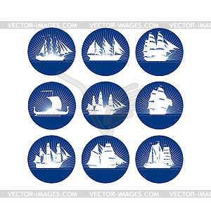 Badges with sailing ships - vector clip art