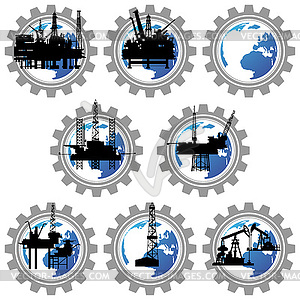 Значки с буровых установок и нефтяных насосы- - стоковый клипарт