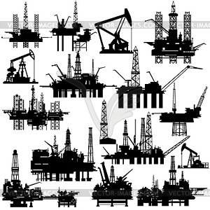 Drilling rigs and oil pumps - vector image