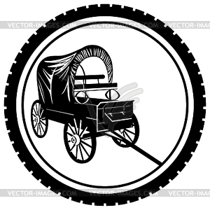 Badge with an old van - vector image