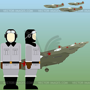 Soviet pilots of Second World War - vector clipart