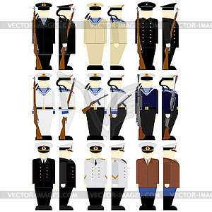 Soviet sailors and officers of Second World War - vector clip art