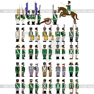 Military uniforms of Imperial Russian Army in 1812 - vector clipart