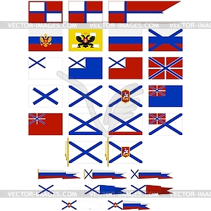 Флаги и вымпелы российского военно-морского флота (1668-1917 год) - векторное изображение EPS
