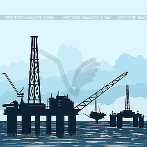 Нефтяные платформы в море - векторный клипарт EPS