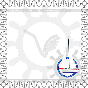Парусные яхты и рулевое колесо - векторный дизайн