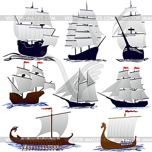 Old sailing ships - vector image