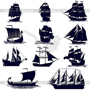 Контуры парусных судов - изображение в векторном формате