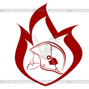 Helmet of fireman and fire - stock vector clipart