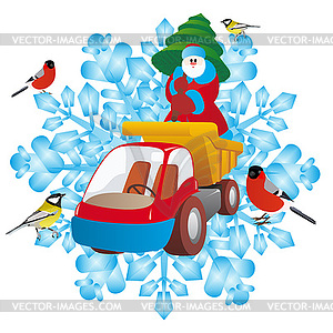 Father Frost and lorry - vector clipart