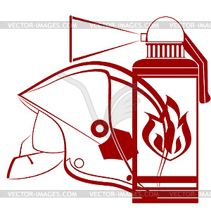 Helmet of fireman and fire extinguisher - vector clip art