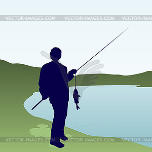 Fisherman with his catch - vector image
