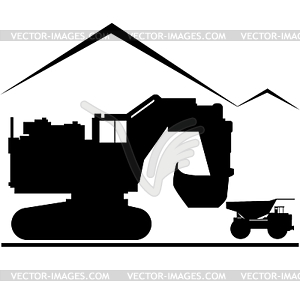 Excavator and truck - vector clip art