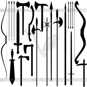 Stabbing and cutting weapons - white & black vector clipart